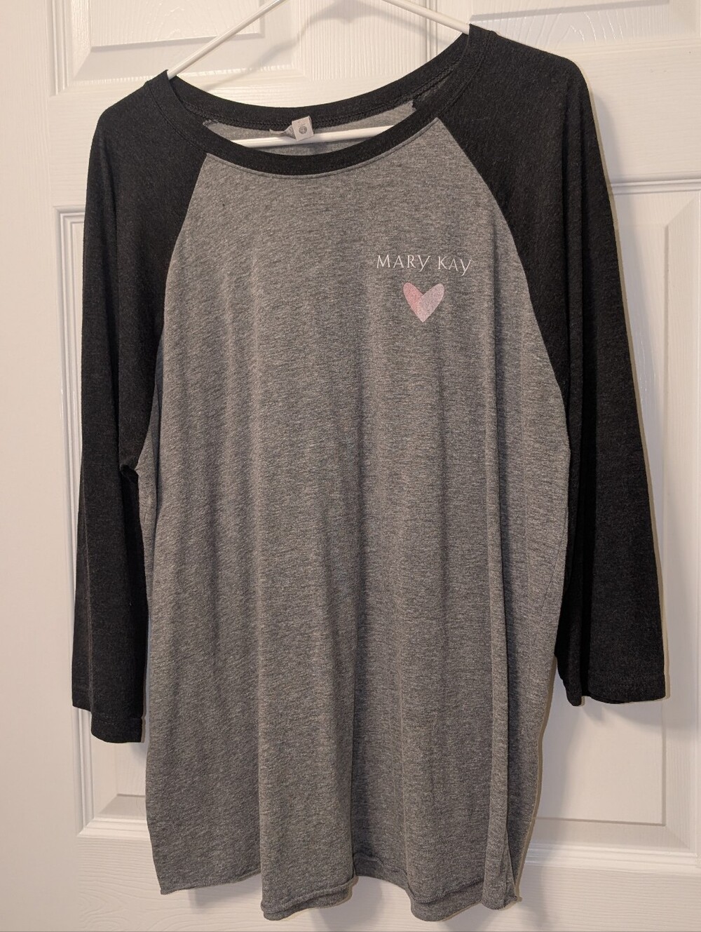 Mary Kay Raglan Tee - Gray with Black Sleeves and Pink Heart